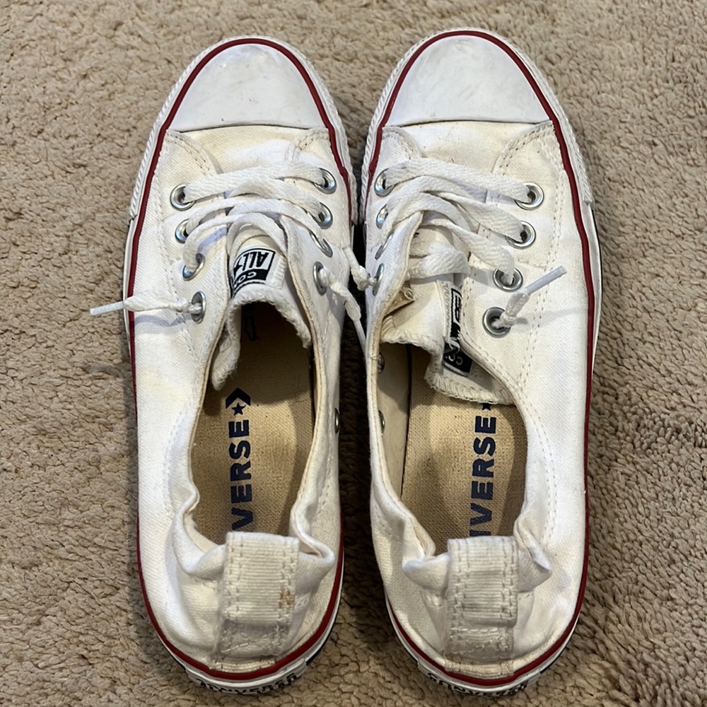 Off white converse. See photos for details. Some staining and scuff marks